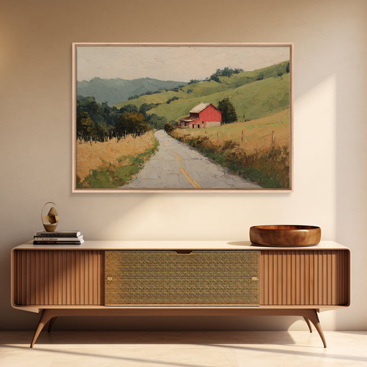 Country Road Disappearing into Green Hills Framed Canvas Print, Country Art, Farmhouse Wall Art, Farmhouse Decor, Country, COU-3x2-35