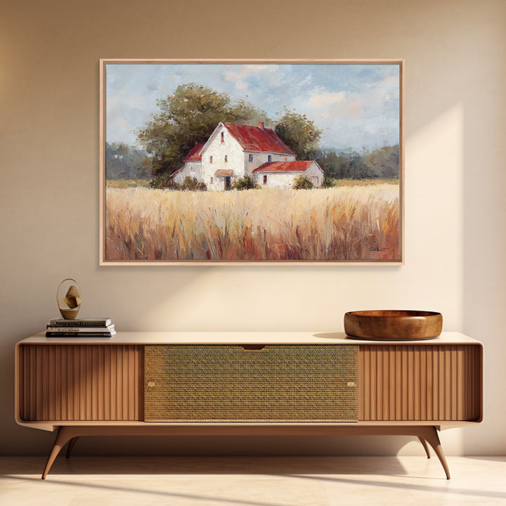 White Farmhouse Surrounded by Tall Grass Canvas Print, Country Art, Digital Print, Farmhouse Decor, Fine Art, Country, COU-3x2-38