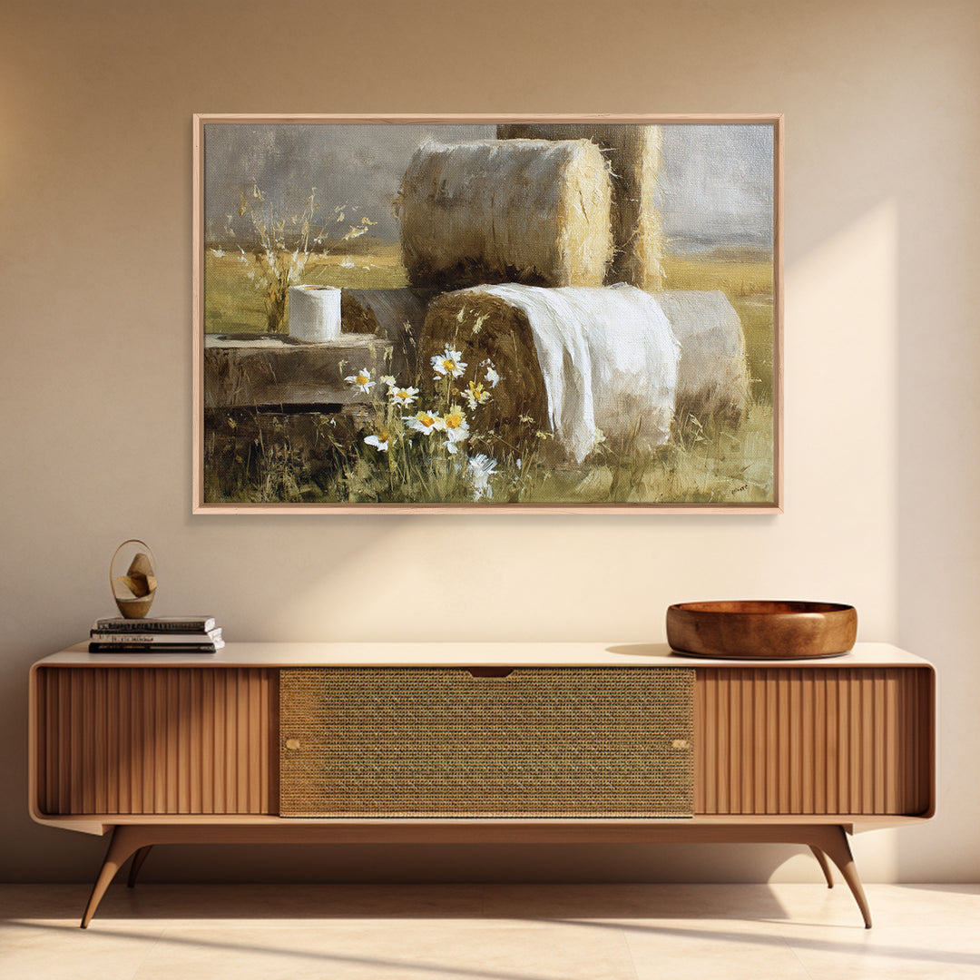 Hay Bales in Late Afternoon Sun Canvas Print, Country Art, Digital Art Prints, Farmhouse Decor, Fine Art, Country, Modern Decor, COU-3x2-48