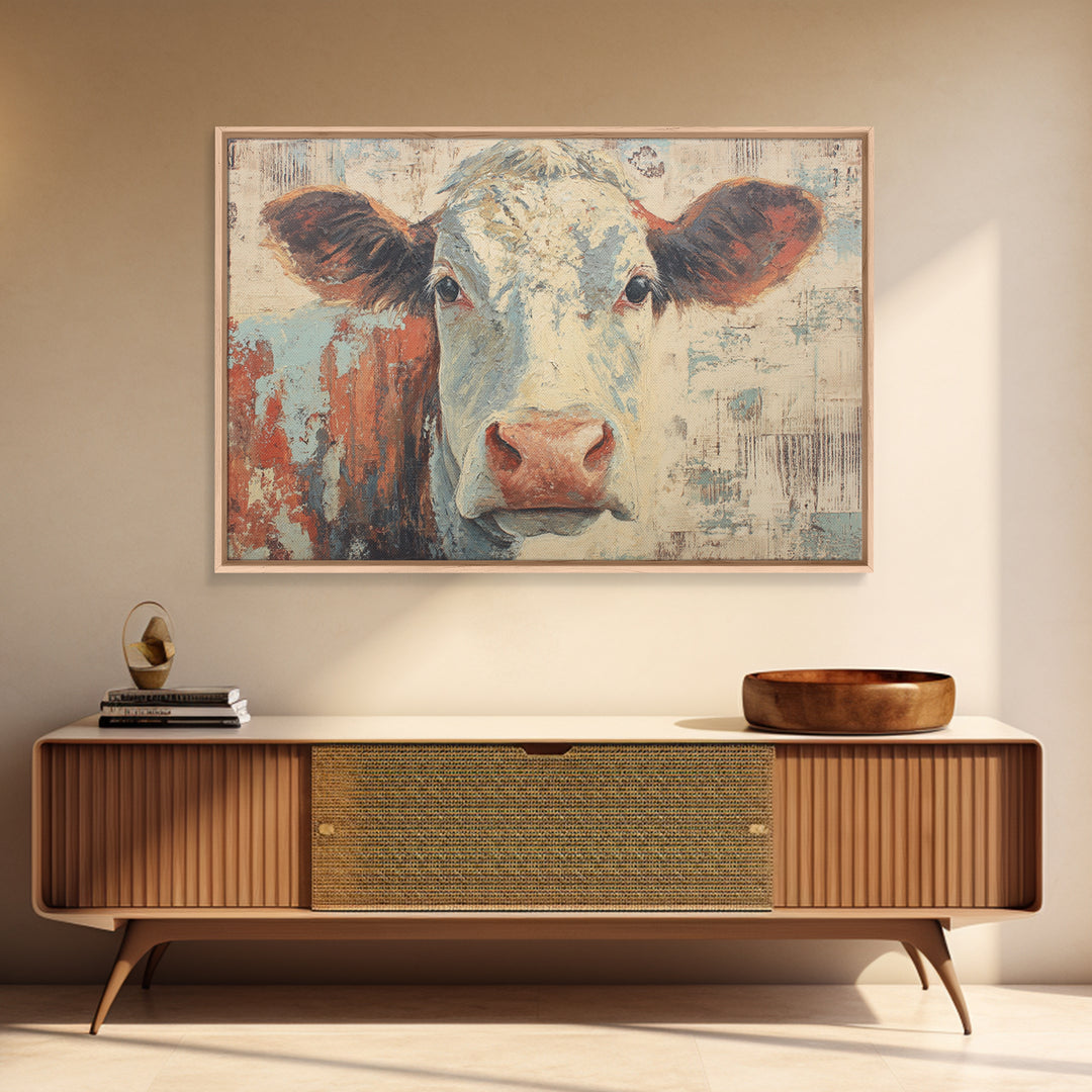Cow Portrait with Gentle Farmhouse Personality Canvas Print, Country Art, Landscape Wall Art, Farmhouse Decor, Oil Painting, COU-3x2-56