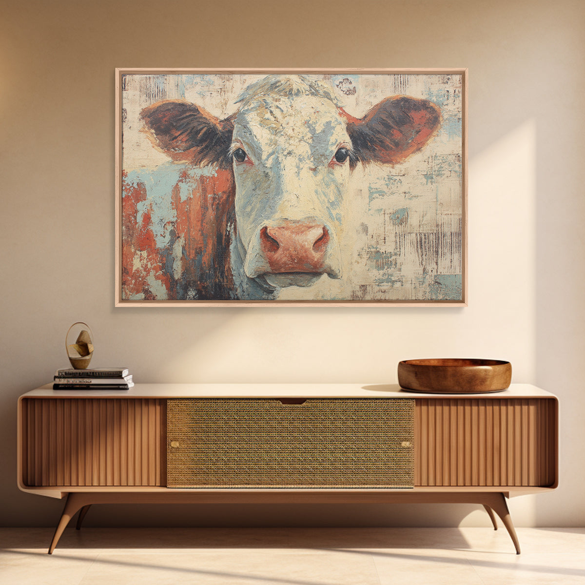 Cow Portrait with Gentle Farmhouse Personality Canvas Print, Country Art, Landscape Wall Art, Farmhouse Decor, Oil Painting, COU-3x2-56