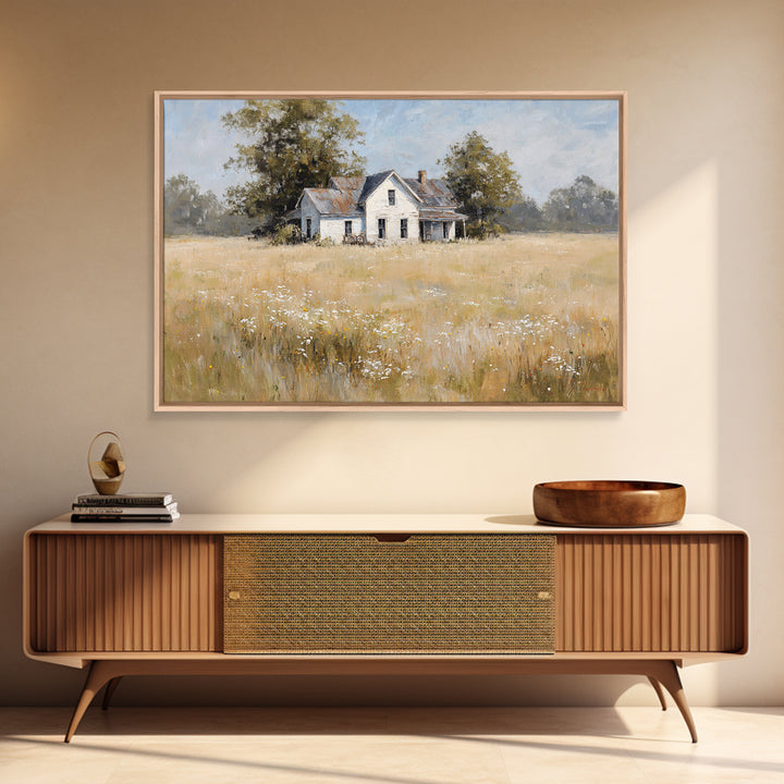 White Farmhouse Surrounded by Tall Grass Canvas Print, Country Art, Digital Print, Farmhouse Decor, Fine Art, Country, COU-3x2-62