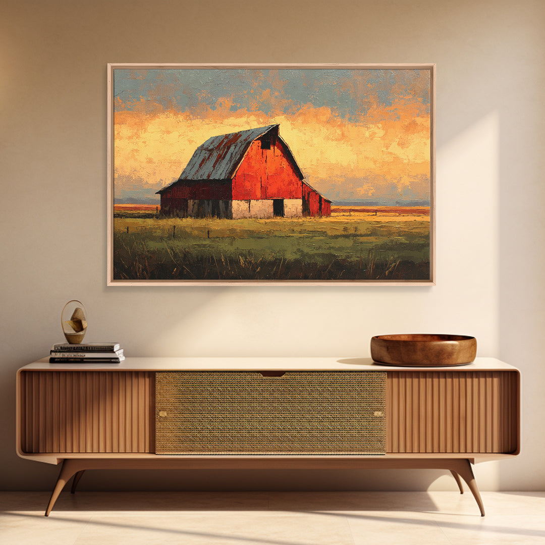 Rustic Barn Silhouette Framed Canvas Print, Country Art, Home Decor, Farmhouse Decor, Abstract Art, Country, Printable Art, COU-3x2-7