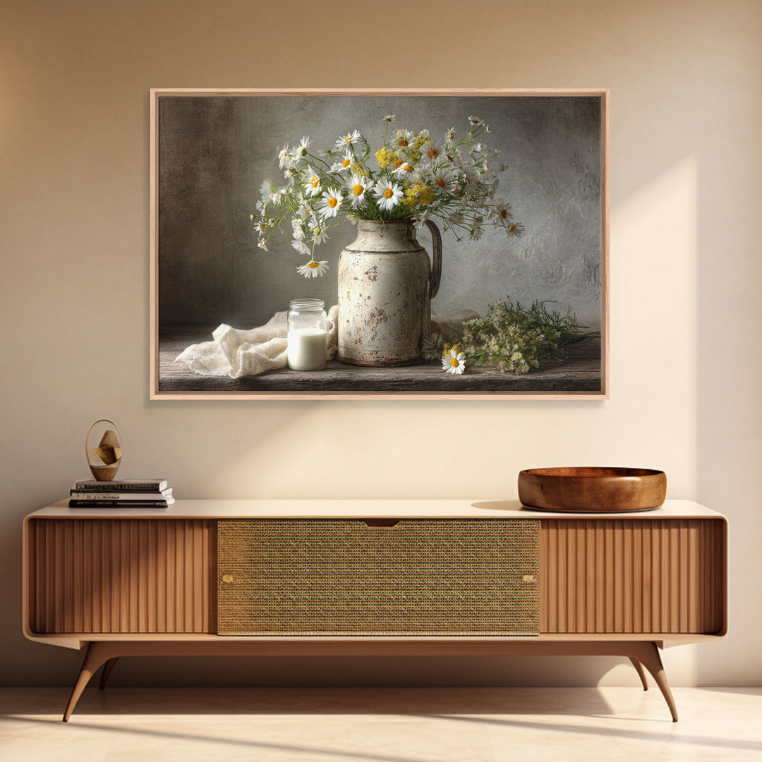 Milk Can and Daisies Rustic Still Life Canvas Print, Country Art, Gallery Wall Art, Farmhouse Decor, Oil Painting, Country, COU-3x2-89