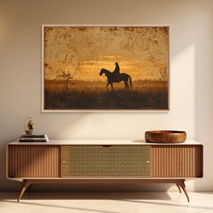 Horse and Rider Silhouette at Dusk Canvas Print, Country Art, Landscape Wall Art, Farmhouse Decor, Fine Art, Country, COU-3x2-93