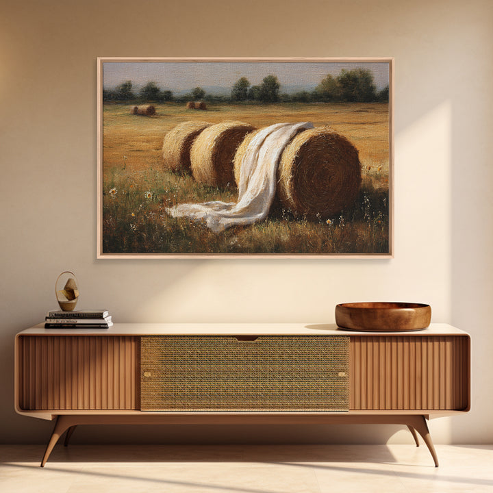 Hay Bales in Late Afternoon Sun Framed Canvas Print, Country Art, Luxury Decor, Farmhouse Decor, Fine Art, Country, COU-3x2-96