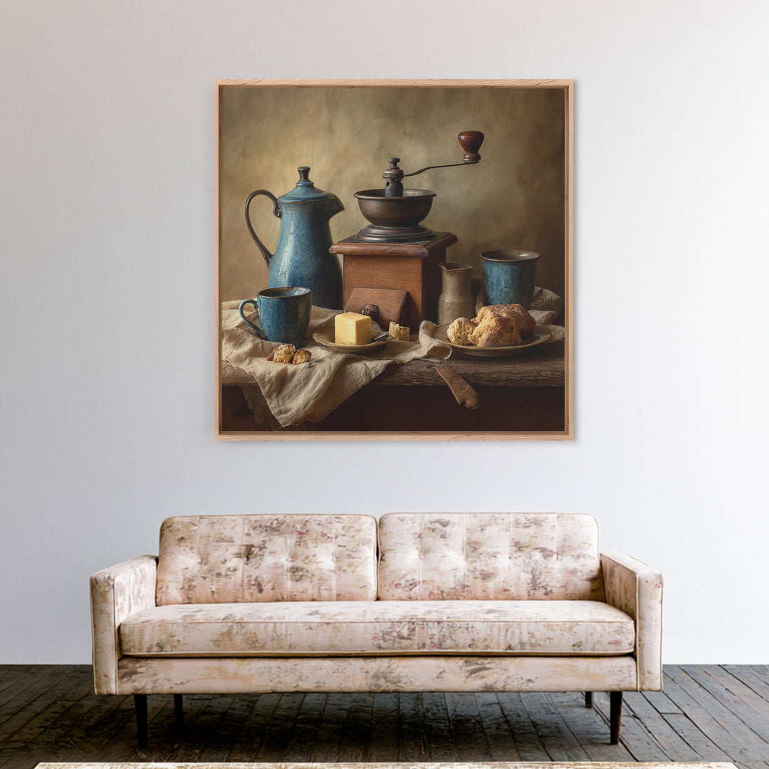 Coffee Grinder Antique Still Life Framed Canvas Print, Coffee Shop Art, Coffee, Cafe Decor, Fine Art, Cafe, Living Room Decor, CSA-1x1-12