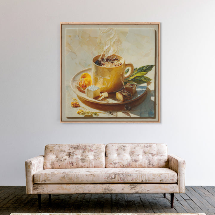 Espresso Cup with Rising Steam and Warm Canvas Print, Coffee Shop Art, Room Decor, Cafe Decor, Fine Art, Cafe, Canvas Wall Art, CSA-1x1-25