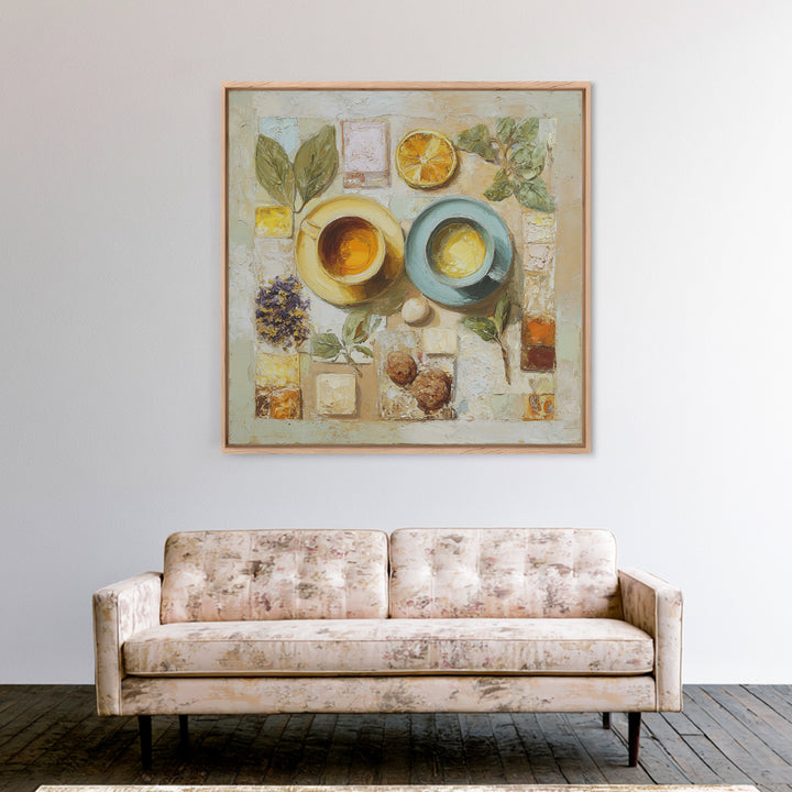 Two Cups Facing Each Other Framed Canvas Print, Coffee Shop Art, Boho Decor, Cafe Decor, Oil Painting, Cafe, Printable, CSA-1x1-37