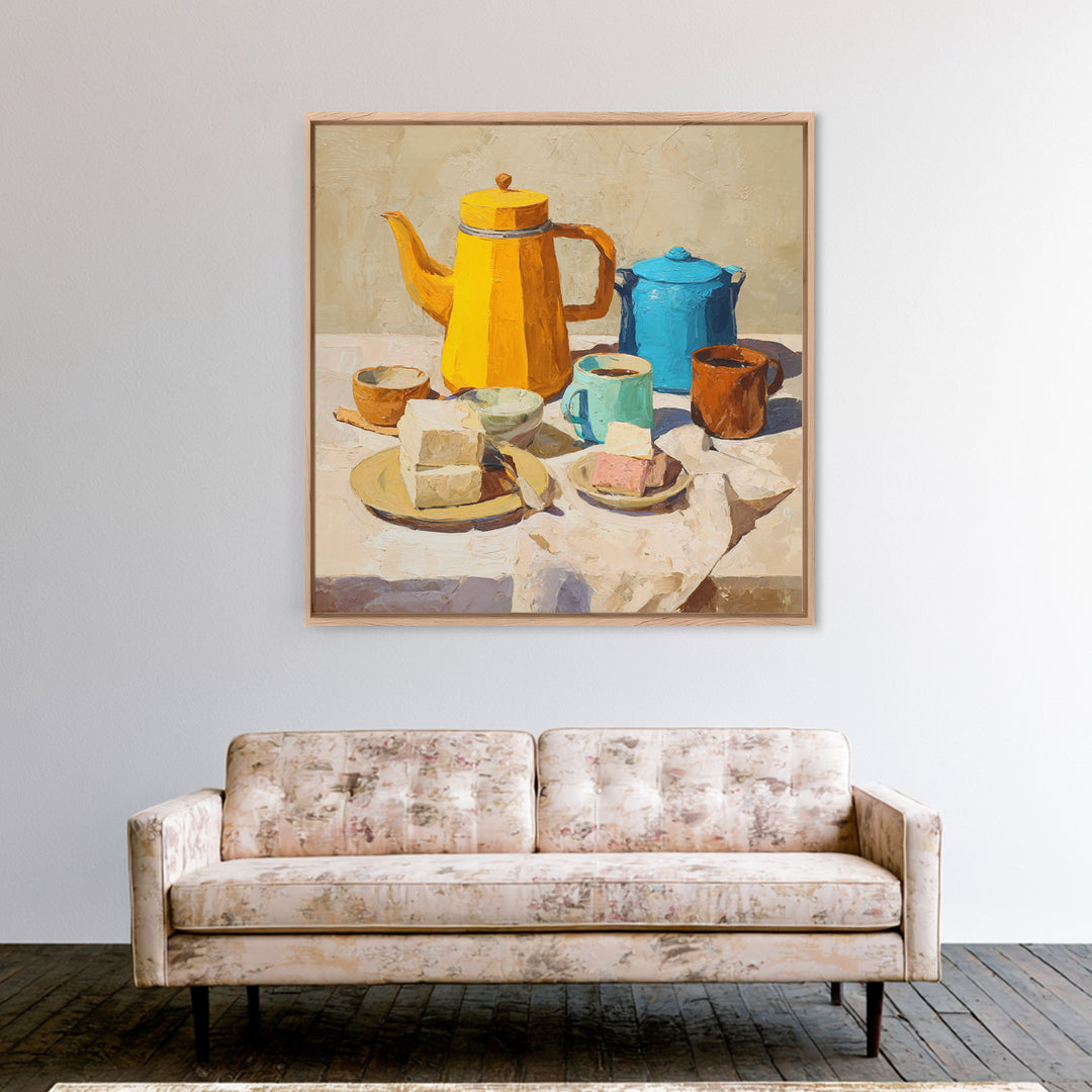 Mid Century Coffee Pot Framed Canvas Print, Coffee Shop Art, Coffee Art, Cafe Decor, Fine Art, Cafe, Textured Painting, CSA-1x1-46