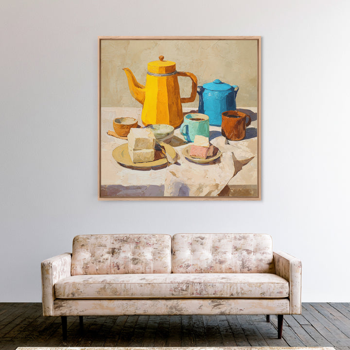 Mid Century Coffee Pot Framed Canvas Print, Coffee Shop Art, Coffee Art, Cafe Decor, Fine Art, Cafe, Textured Painting, CSA-1x1-46