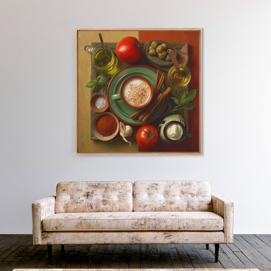 Cinnamon Sticks and Cappuccino Foam Still Life Framed Canvas Print, Coffee Shop Art, Coffee, Cafe Decor, Fine Art, Cafe, CSA-1x1-48