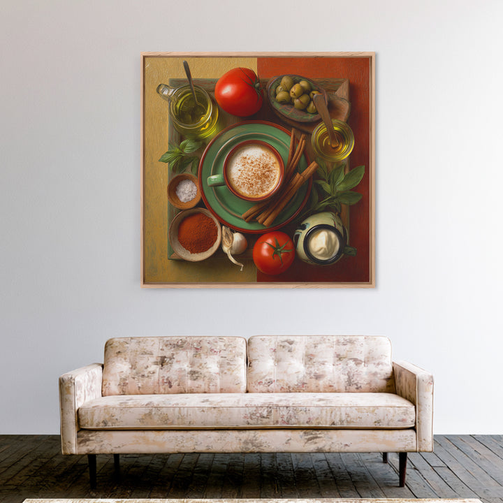 Cinnamon Sticks and Cappuccino Foam Still Life Framed Canvas Print, Coffee Shop Art, Coffee, Cafe Decor, Fine Art, Cafe, CSA-1x1-48