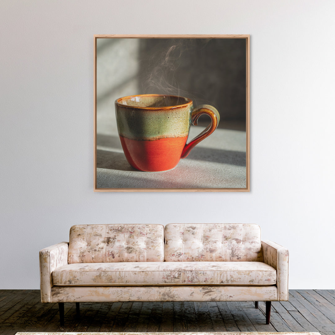Espresso Cup with Rising Steam and Warm Canvas Print, Coffee Shop Art, Room Decor, Cafe Decor, Fine Art, Cafe, Canvas Wall Art, CSA-1x1-49