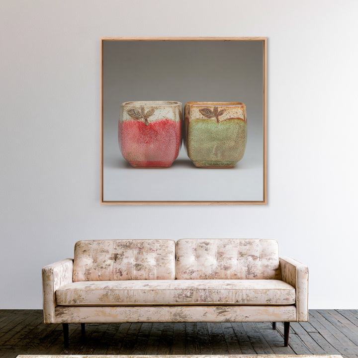 Two Cups Facing Each Other Framed Canvas Print, Coffee Shop Art, Boho Decor, Cafe Decor, Oil Painting, Cafe, Printable, CSA-1x1-61