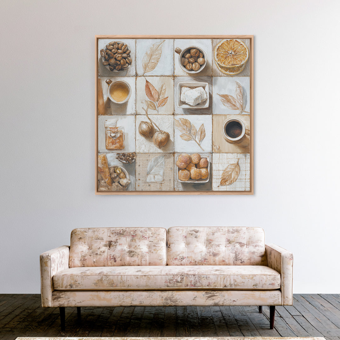 Coffee Bean Pattern Framed Canvas Print, Coffee Shop Art, Neutral Decor, Cafe Decor, Fine Art, Cafe, Home Decor, Wall Decor, CSA-1x1-63
