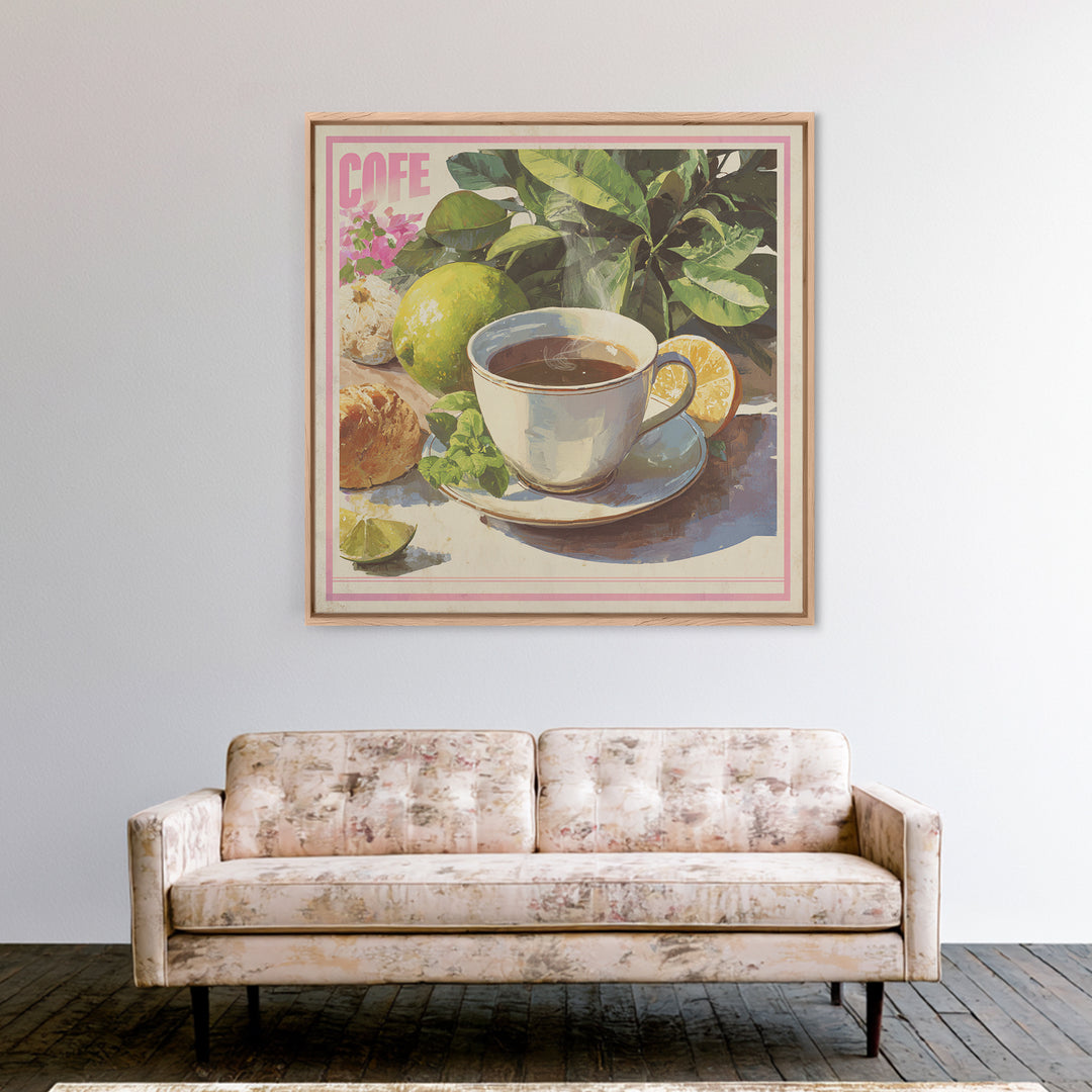 Retro Cafe Poster Coffee Cup Graphic Framed Canvas Print, Coffee Shop Art, Farmhouse Decor, Cafe Decor, Fine Art, Cafe, CSA-1x1-7