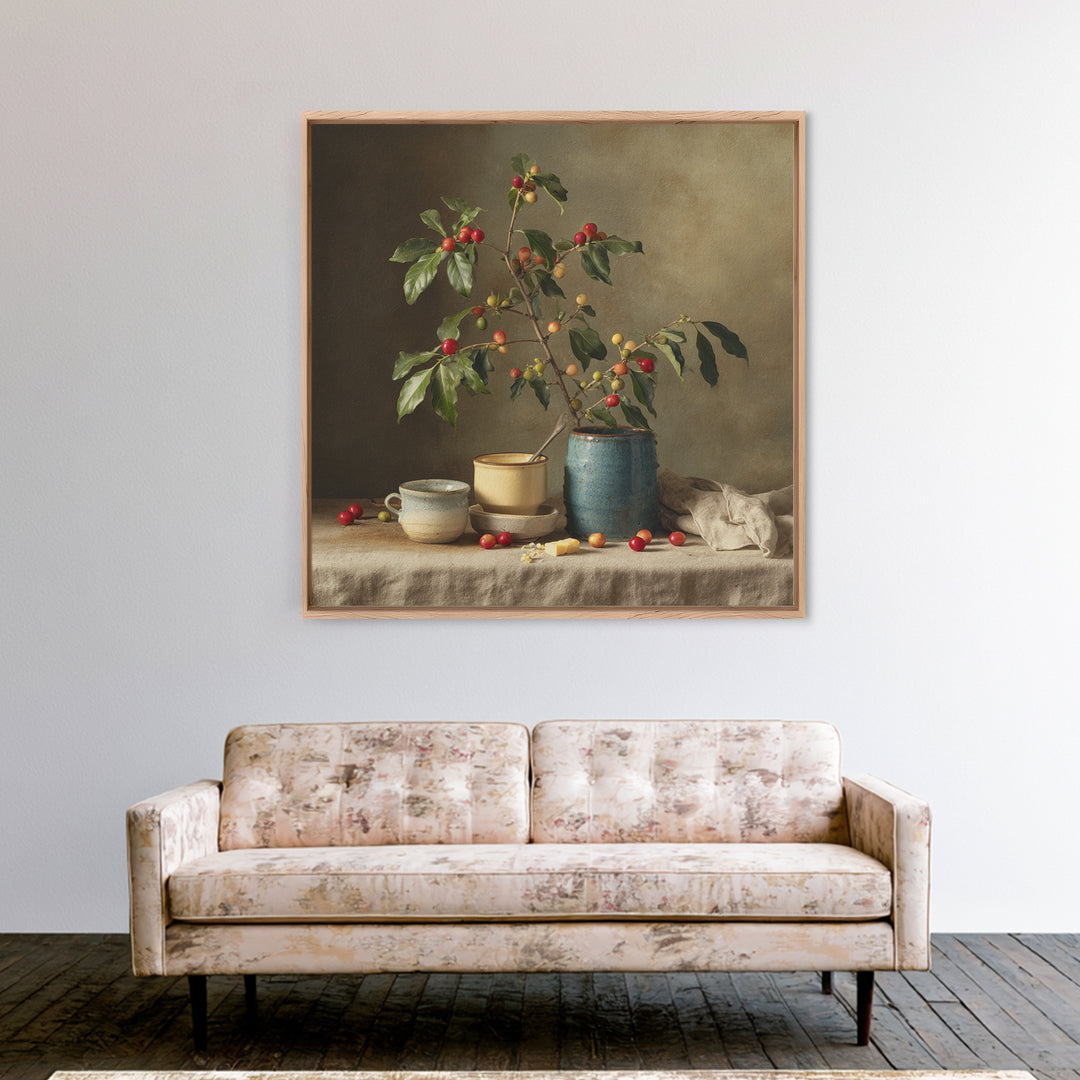 Botanical Coffee Plant Branch Framed Canvas Print, Coffee Shop Art, Statement Artwork, Cafe Decor, Fine Art, Cafe, Art Print, CSA-1x1-78