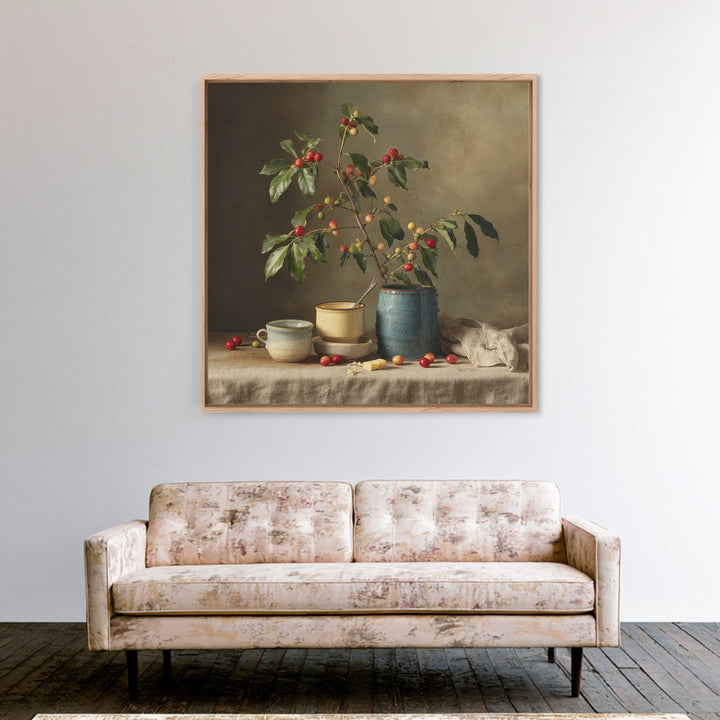 Botanical Coffee Plant Branch Framed Canvas Print, Coffee Shop Art, Statement Artwork, Cafe Decor, Fine Art, Cafe, Art Print, CSA-1x1-78