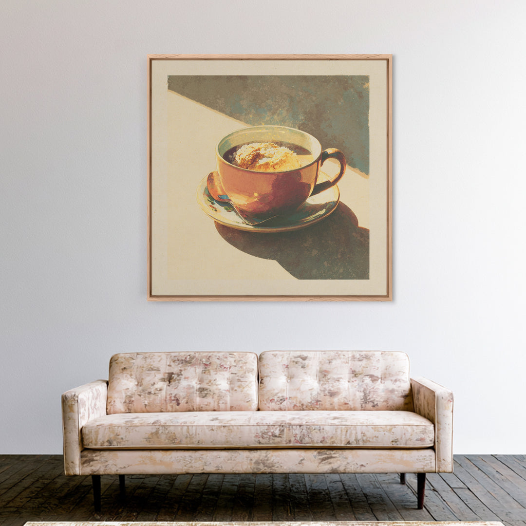 Retro Cafe Poster Coffee Cup Graphic Framed Canvas Print, Coffee Shop Art, Boho Decor, Cafe Decor, Fine Art, Cafe, Printable, CSA-1x1-79
