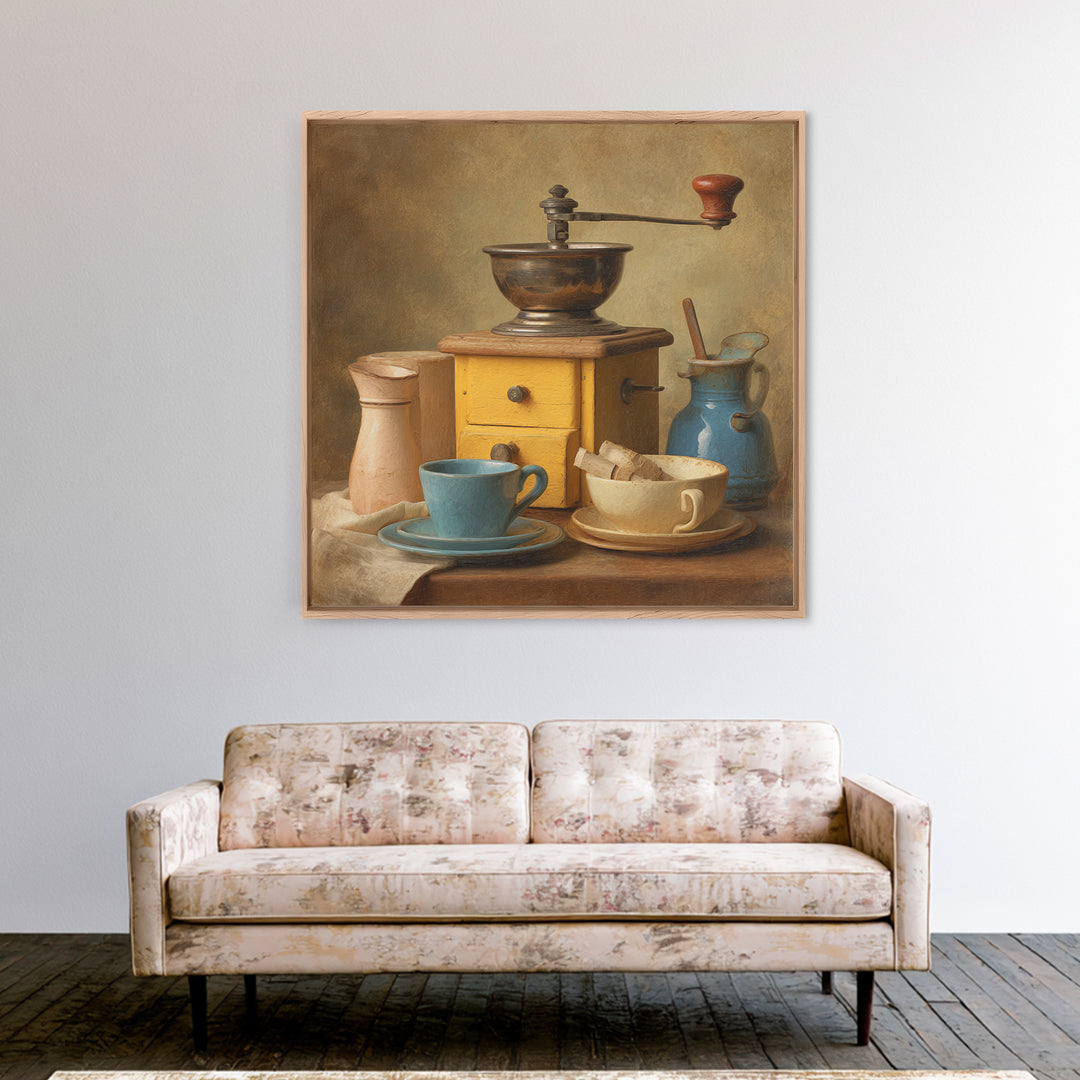 Coffee Grinder Antique Still Life Framed Canvas Print, Coffee Shop Art, Minimalist Wall Art, Cafe Decor, Abstract Art, Cafe, CSA-1x1-84