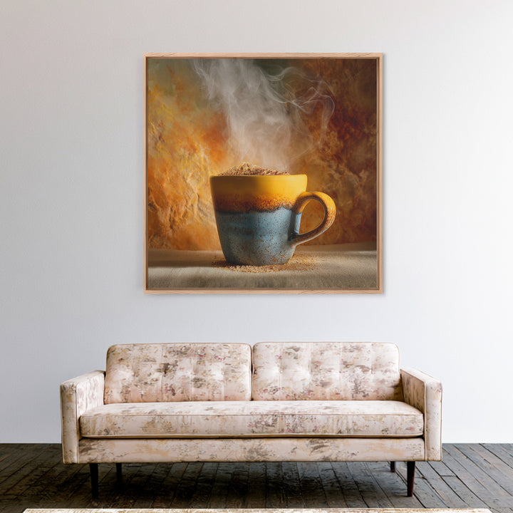 Espresso Cup with Rising Steam and Warm Canvas Print, Coffee Shop Art, Digital Wall Art, Cafe Decor, Oil Painting, Cafe, CSA-1x1-97