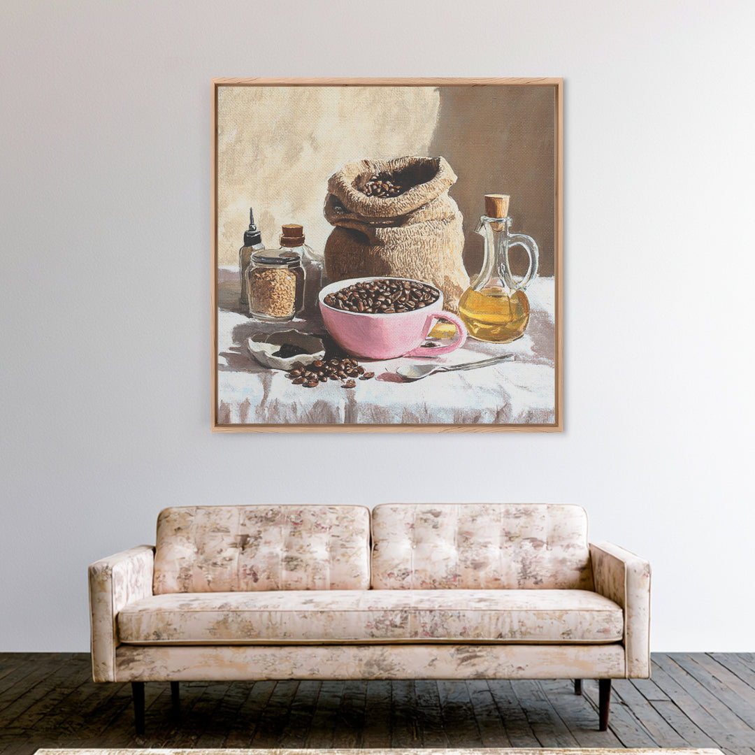Coffee Beans and Burlap Sack Still Life Canvas Print, Coffee Shop Art, Textured Painting, Cafe Decor, Fine Art, Cafe, CSA-1x1-98