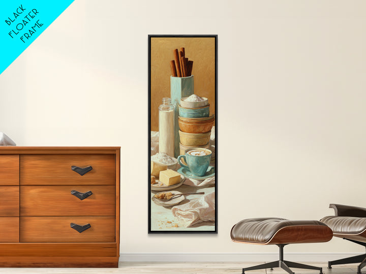Cinnamon Sticks and Cappuccino Foam Still Life Canvas Print, Coffee Shop Art, Wall Art, Cafe Decor, Oil Painting, Cafe, CSA-1x3-12