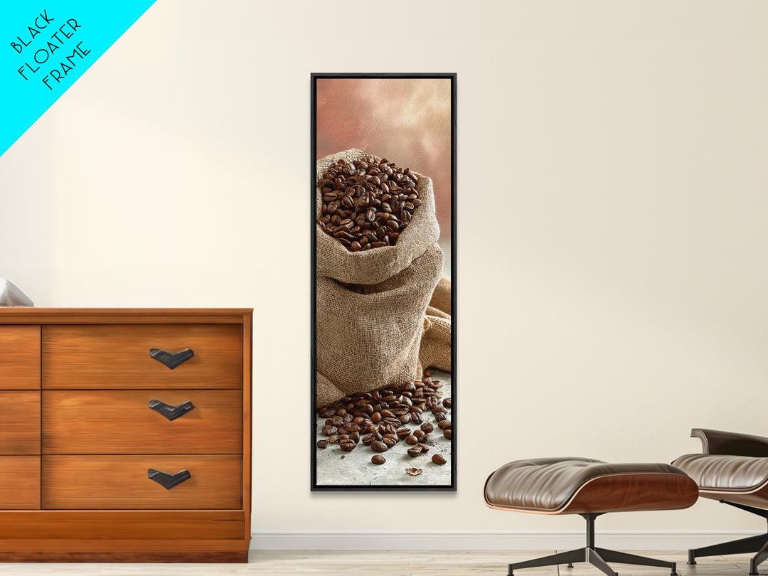 Coffee Beans and Burlap Sack Still Life Canvas Print, Coffee Shop Art, Gallery Decor, Cafe Decor, Fine Art, Cafe, Wall Art, CSA-1x3-14