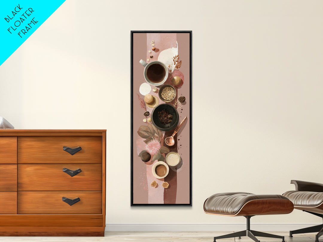 Moody Dark Roast Still Life Framed Canvas Print, Coffee Shop Art, Wall Decor, Cafe Decor, Fine Art, Cafe, Kitchen Gift, CSA-1x3-20