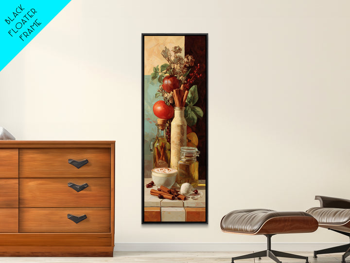 Cinnamon Sticks and Cappuccino Foam Still Life Framed Canvas Print, Coffee Shop Art, Printable Wall Art, Cafe Decor, Cafe, CSA-1x3-36
