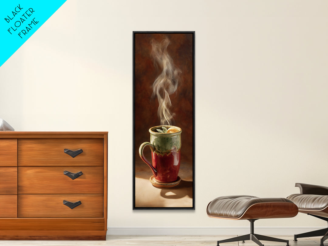 Espresso Cup with Rising Steam and Warm Canvas Print, Coffee Shop Art, Minimalist Decor, Cafe Decor, Cafe, Kitchen Wall Art, CSA-1x3-37