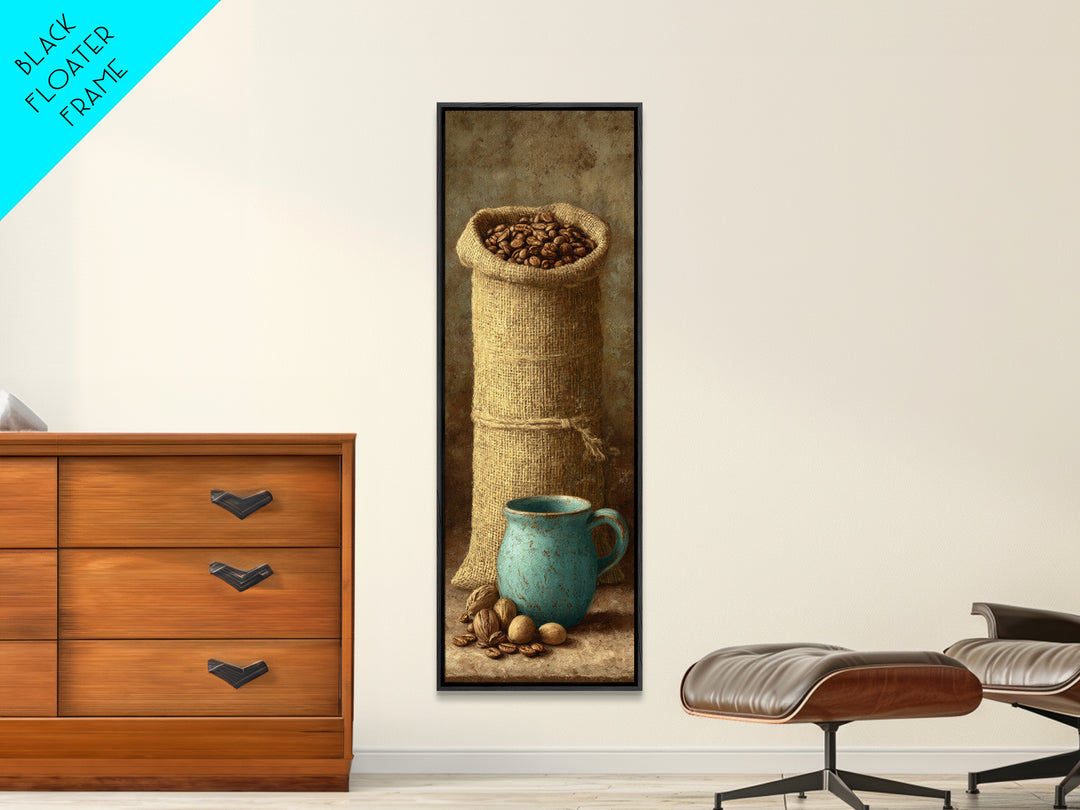 Coffee Beans and Burlap Sack Still Life Canvas Print, Coffee Shop Art, Gallery Decor, Cafe Decor, Fine Art, Cafe, Wall Art, CSA-1x3-38
