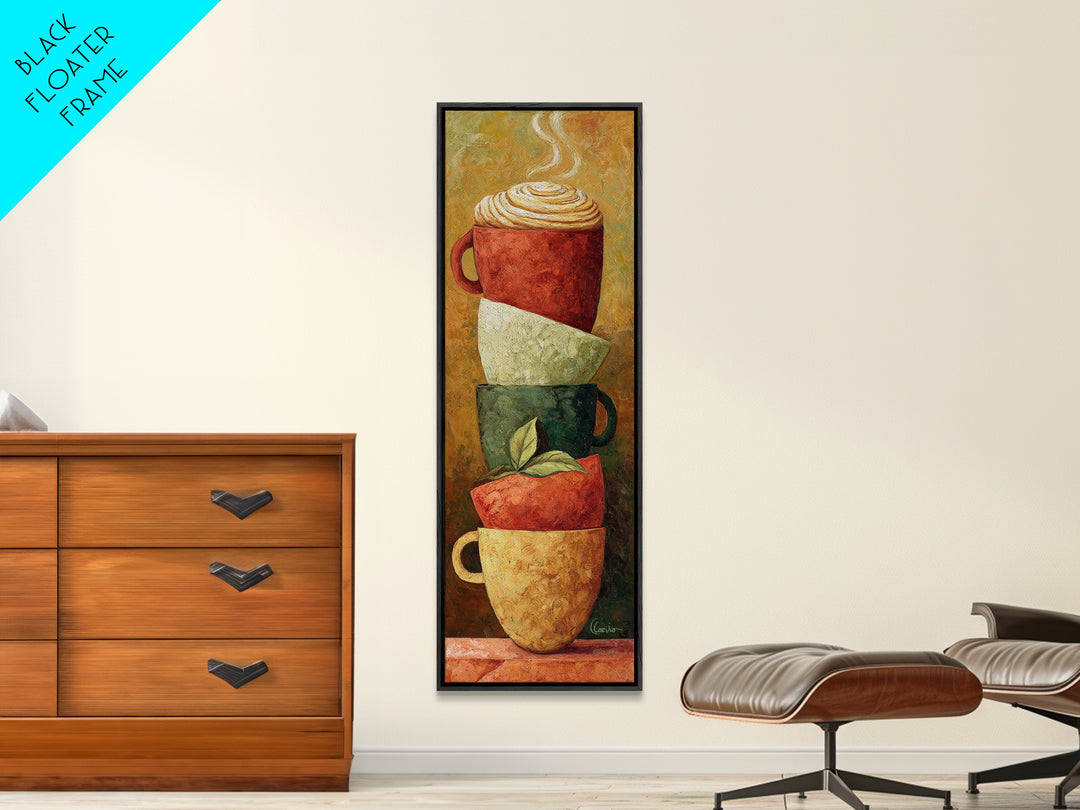 Two Cups Facing Each Other Canvas Print, Coffee Shop Art, Modern Decor, Cafe Decor, Fine Art, Cafe, Wall Decor, Art Print, CSA-1x3-49