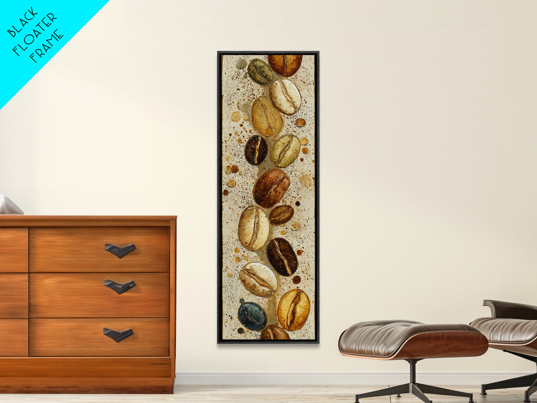 Coffee Bean Pattern Framed Canvas Print, Coffee Shop Art, Neutral Decor, Cafe Decor, Fine Art, Cafe, Home Decor, Wall Decor, CSA-1x3-75