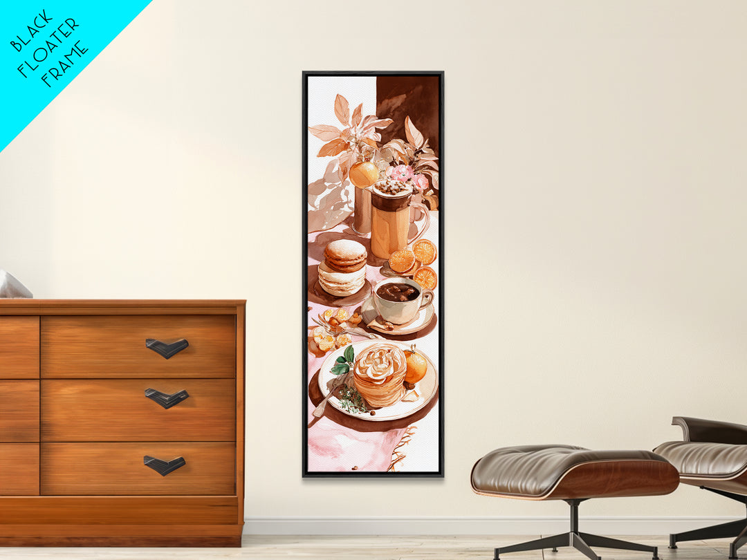 Sunlit Pastry and Coffee Arrangement Framed Canvas Print, Coffee Shop Art, Coffee Art, Cafe Decor, Fine Art, Cafe, CSA-1x3-79