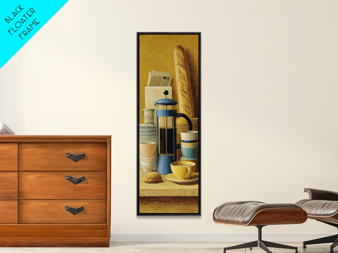 French Press and Morning Newspaper Without Readable Canvas Print, Coffee Shop Art, Room Decor, Cafe Decor, Fine Art, Cafe, CSA-1x3-94