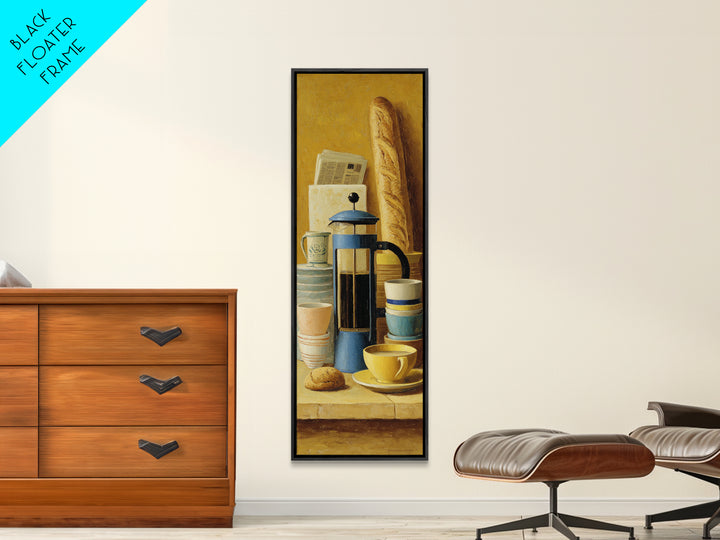 French Press and Morning Newspaper Without Readable Canvas Print, Coffee Shop Art, Room Decor, Cafe Decor, Fine Art, Cafe, CSA-1x3-94