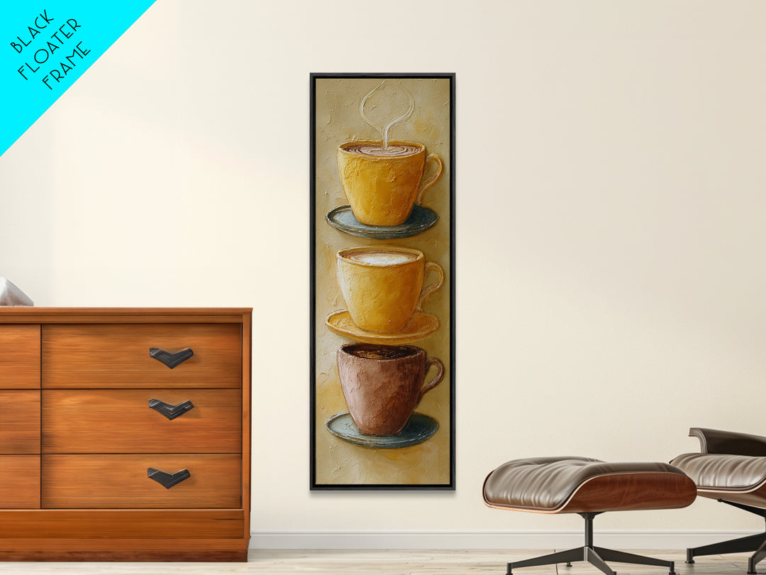 Two Cups Facing Each Other Canvas Print, Coffee Shop Art, Boho Decor, Cafe Decor, Oil Painting, Cafe, Printable, CSA-1x3-97