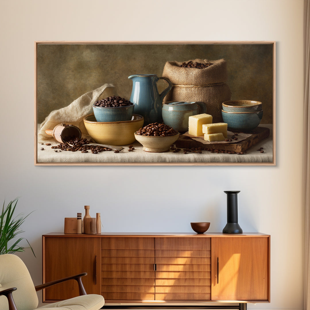 Coffee Beans and Burlap Sack Still Life Canvas Print, Coffee Shop Art, Textured Painting, Cafe Decor, Fine Art, Cafe, CSA-2x1-22
