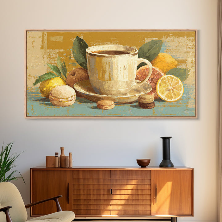 Retro Cafe Poster Coffee Cup Graphic Framed Canvas Print, Coffee Shop Art, Farmhouse Decor, Cafe Decor, Fine Art, Cafe, CSA-2x1-3