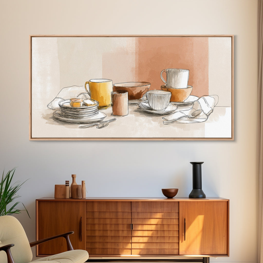 Minimal Line Art of a Cup and Framed Canvas Print, Coffee Shop Art, Luxury Decor, Cafe Decor, Abstract Art, Cafe, CSA-2x1-38