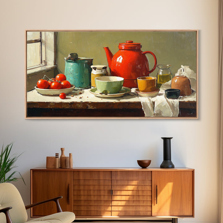 Mid Century Coffee Pot Framed Canvas Print, Coffee Shop Art, Room Decor, Cafe Decor, Fine Art, Cafe, Canvas Wall Art, CSA-2x1-42