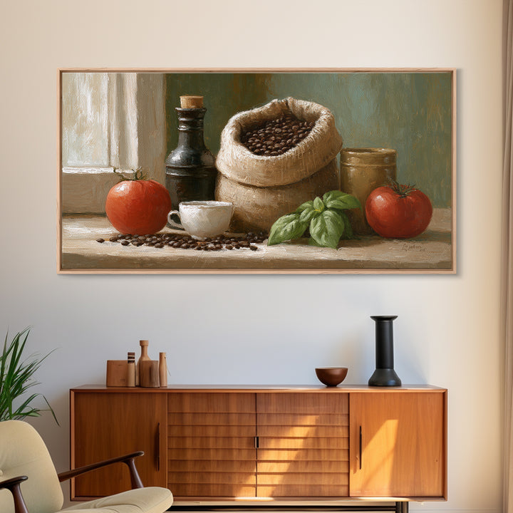 Coffee Beans and Burlap Sack Still Life Framed Canvas Print, Coffee Shop Art, Wall Decor, Cafe Decor, Fine Art, Cafe, CSA-2x1-46