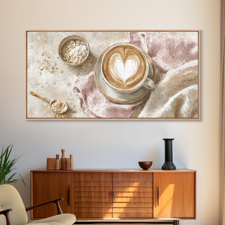 Latte Art Heart Seen from Above Canvas Print, Coffee Shop Art, Art Print, Cafe Decor, Fine Art, Cafe, Dark Academia Decor, CSA-2x1-48