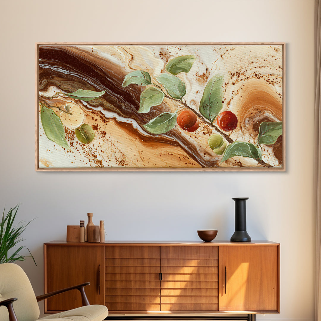 Abstract Brown and Cream Coffee Swirl Framed Canvas Print, Coffee Shop Art, Kitchen Decor, Cafe Decor, Abstract Art, Cafe, CSA-2x1-5