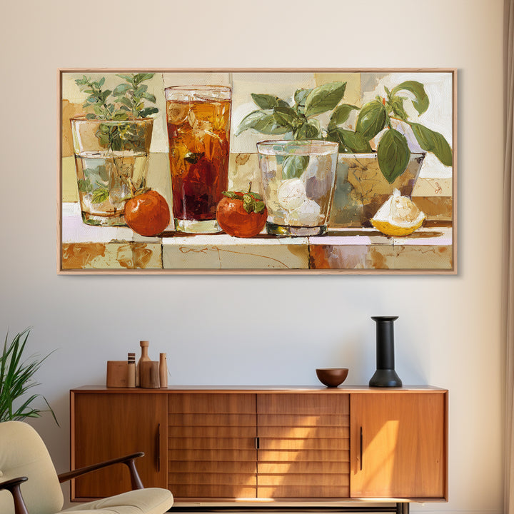 Iced Coffee Glass Framed Canvas Print, Coffee Shop Art, Dark Academia Decor, Cafe Decor, Fine Art, Cafe, Whimsical Art, CSA-2x1-55