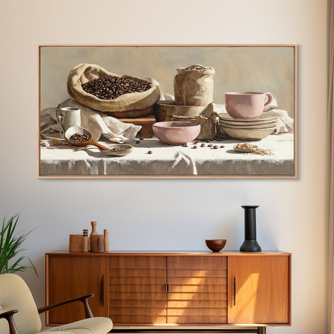 Coffee Beans and Burlap Sack Still Life Canvas Print, Coffee Shop Art, Canvas Wall Art, Cafe Decor, Cafe, Bedroom Wall Art, CSA-2x1-70
