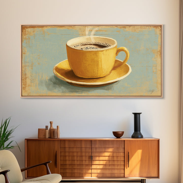 Retro Cafe Poster Coffee Cup Graphic Framed Canvas Print, Coffee Shop Art, Room Decor, Cafe Decor, Cafe, Canvas Wall Art, CSA-2x1-75