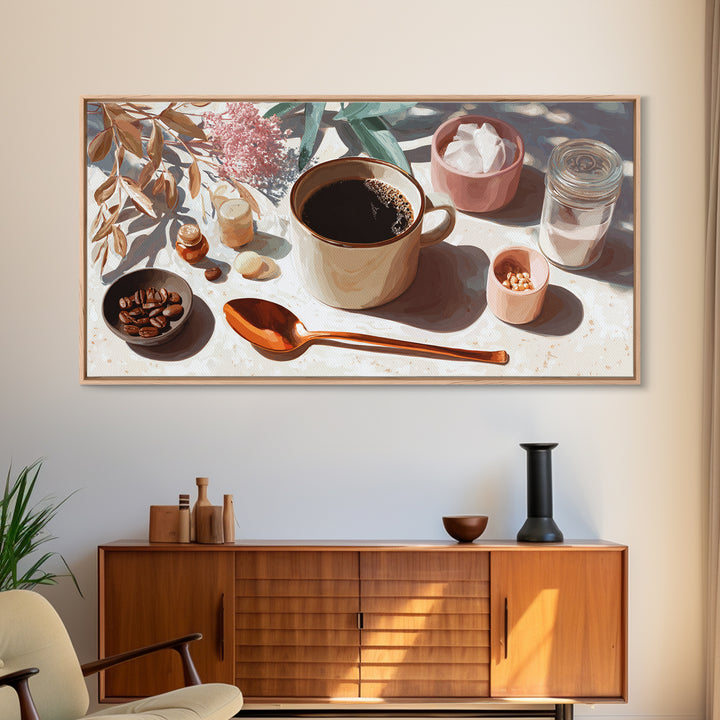 Moody Dark Roast Still Life Canvas Print, Coffee Shop Art, Dark Academia Decor, Cafe Decor, Fine Art, Cafe, Whimsical Art, CSA-2x1-76